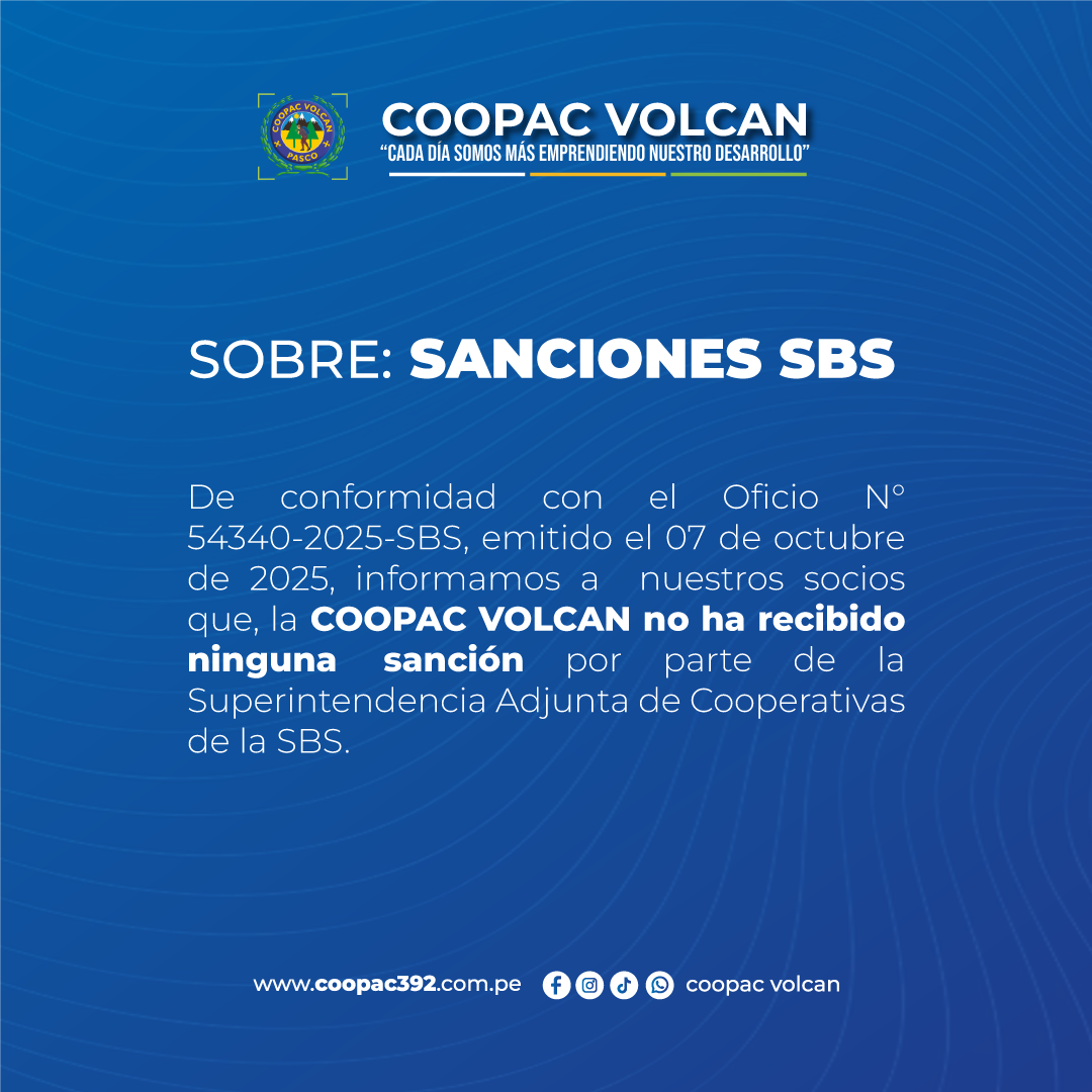 Comunicado de sanciones impuestas de COOPAC VOLCAN